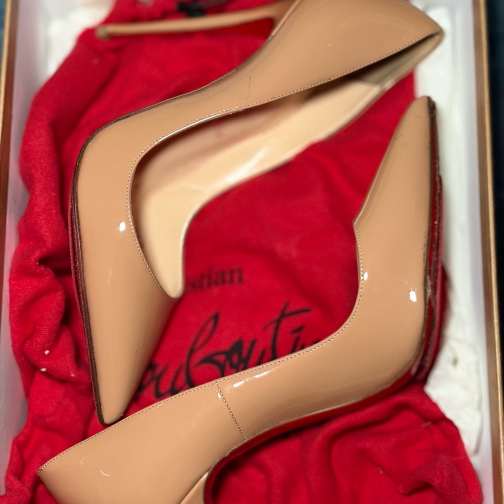 Christian Louboutin Beige Patent Leather Pointed-Toe Pumps